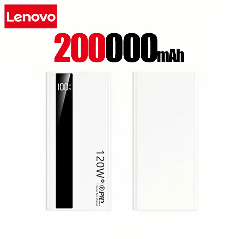 Lenovo 200000mAh Powerbank 120W Super Fast Charging Portable Battery Charger Ultra Capacity LED Digital Display For IPhone