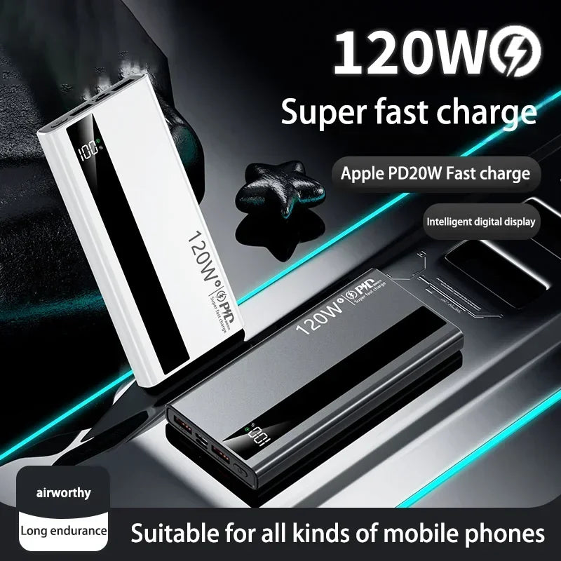 Lenovo 200000mAh Powerbank 120W Super Fast Charging Portable Battery Charger Ultra Capacity LED Digital Display For IPhone