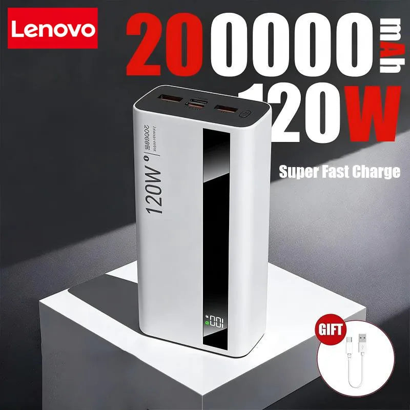 Lenovo 200000mAh Powerbank 120W Super Fast Charging Portable Battery Charger Ultra Capacity LED Digital Display For IPhone