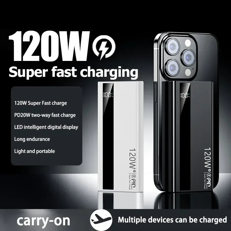 Lenovo 200000mAh Powerbank 120W Super Fast Charging Portable Battery Charger Ultra Capacity LED Digital Display For IPhone